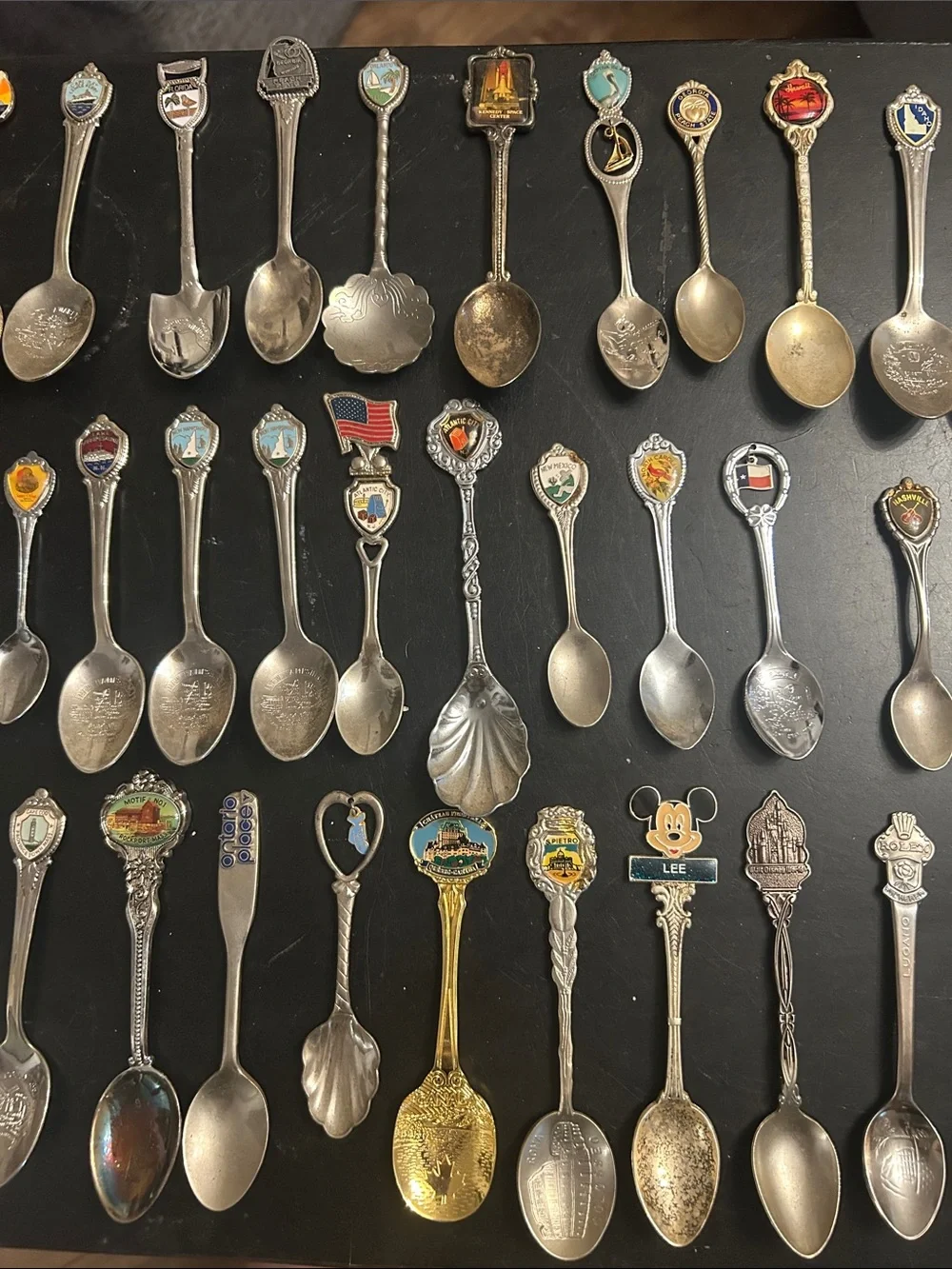 44 Vintage silver plated Souvenir Spoon Set - Silver with vintage tin can